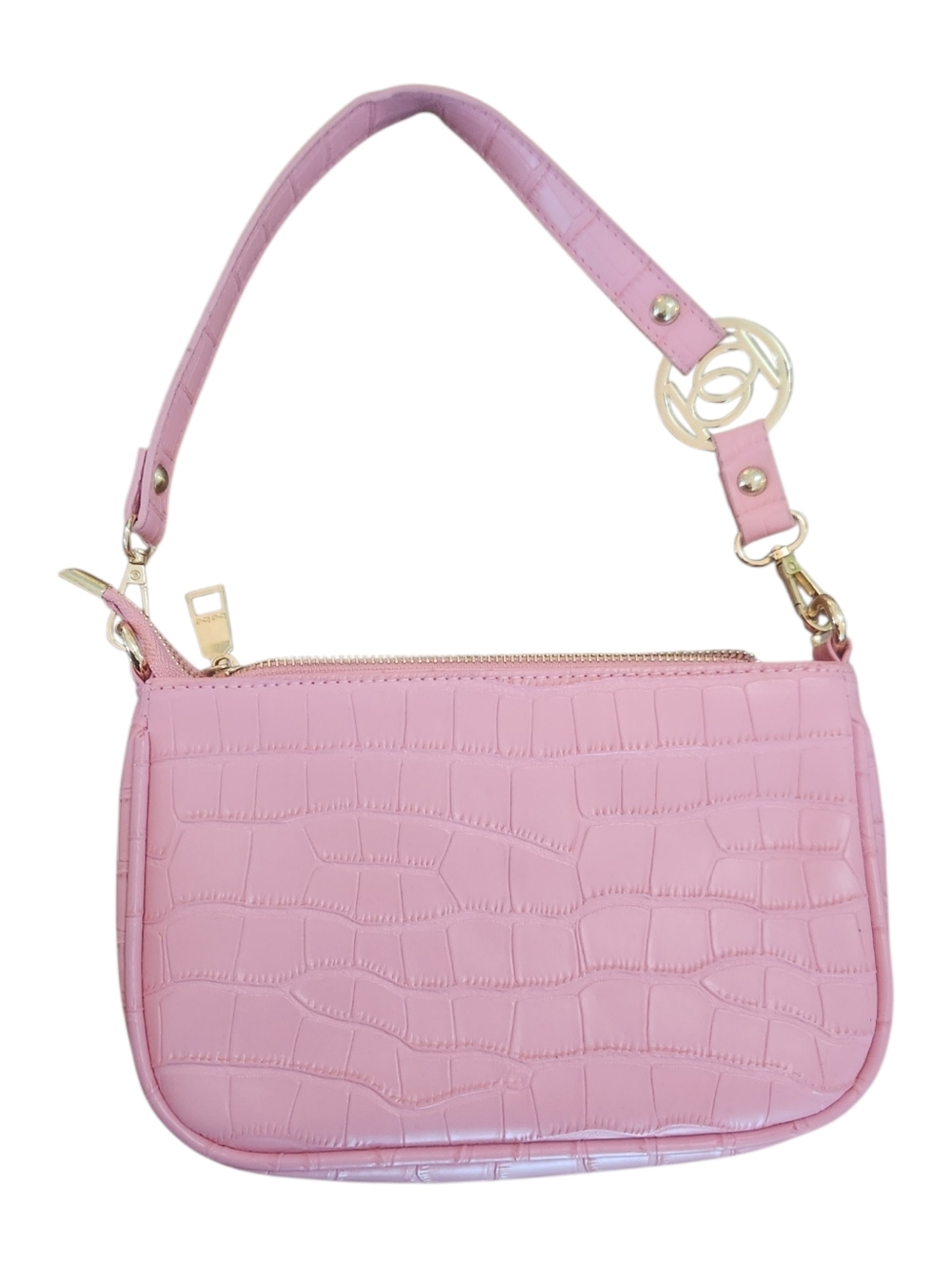 Bebe Pink Croc-Embossed Faux Leather Shoulder Bag NWOT - Picture 2 of 8